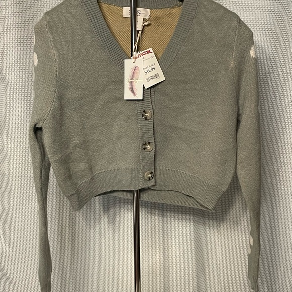 Jessica Simpson Gray Cardigan with White Petals and Yellow Stripes - Picture 2 of 2